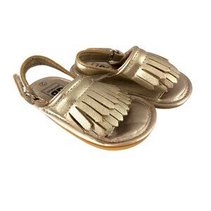 Romirus Baby Girls Sandals Fringe Faux Leather Hook & Loop Gold Size 2